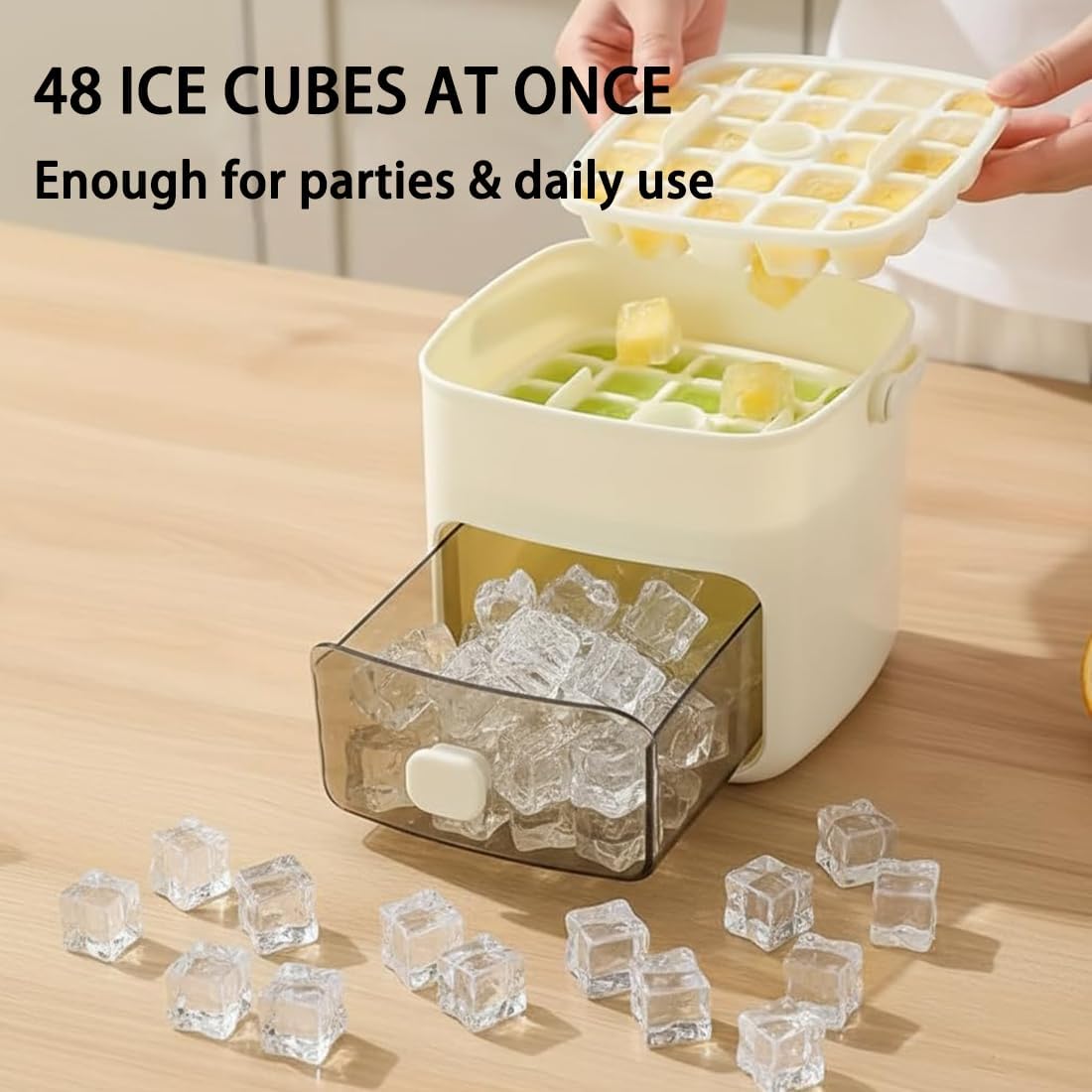 Nectavira® One-Click Ice Cube Maker with Storage Bin | Easy Release, Space-Saving Design