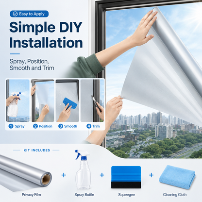 ☀️50% OFF Today - Reflective Window Privacy Film| Daytime Mirror Window Tint for Heat Control, UV Protection, Home, Office & Car Glass