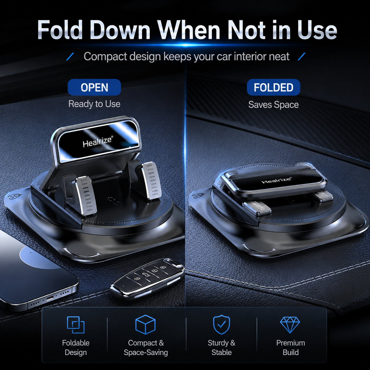 💎Mechanical 360° Rotating Car Phone Holder | Strong Suction Dashboard Mount for iPhone & Android Navigation🚘