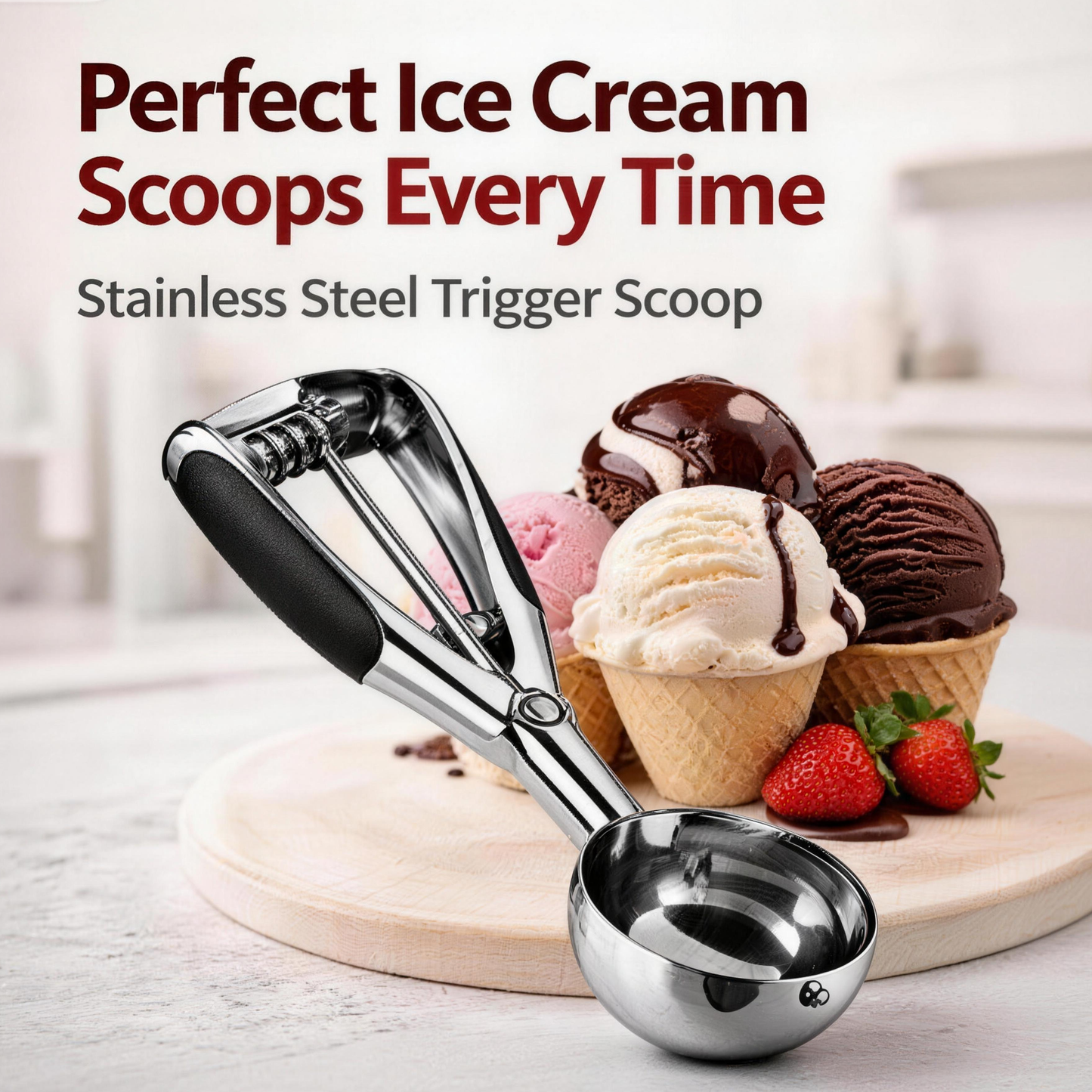 🍨🍦 Heavy-Duty Ice Cream Scoop – Stainless Steel with Easy Trigger Release, Ergonomic for Perfect Ice Cream Balls