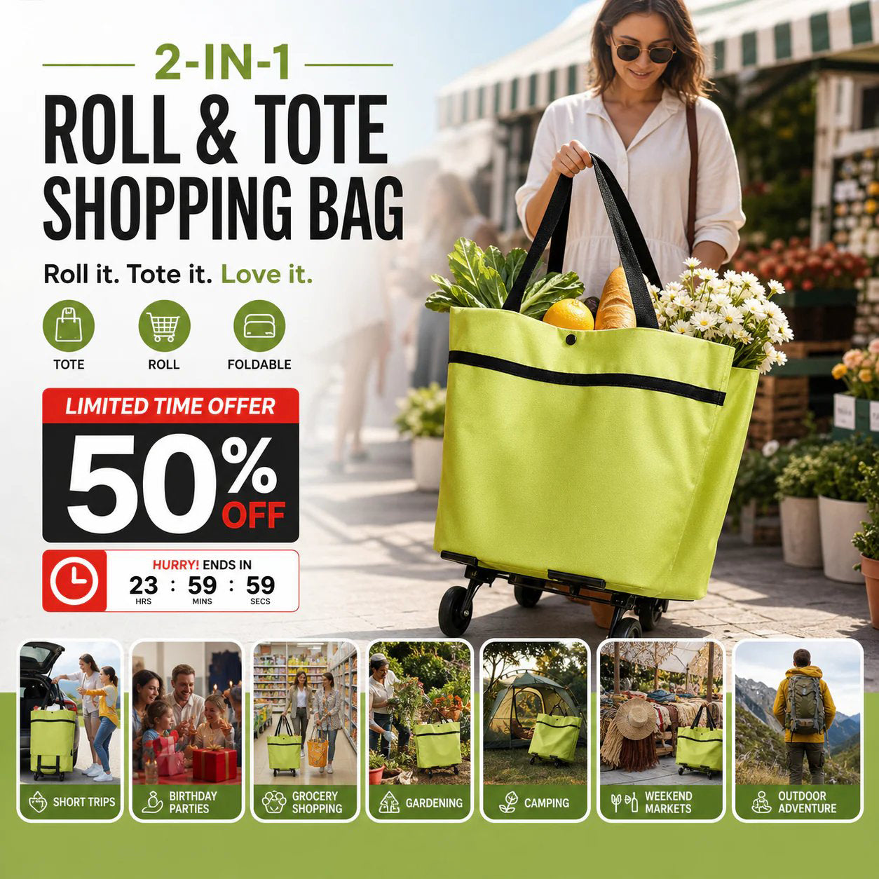 ROLLING SHOPPING BAG Carry More, Lift Less