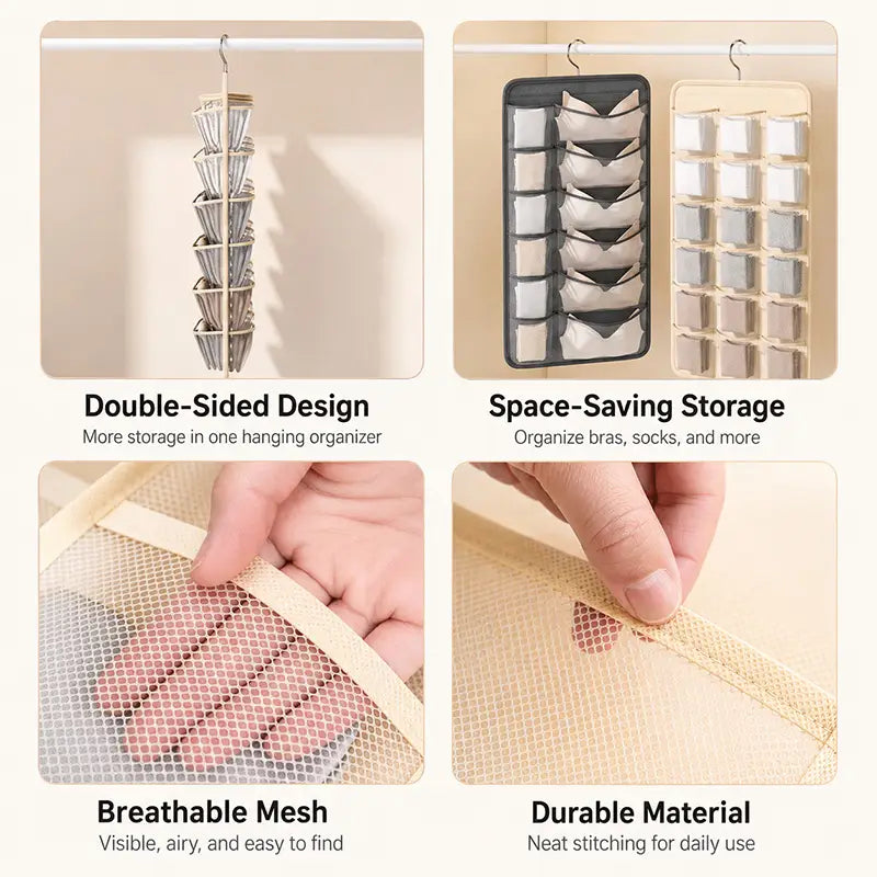 ✨Nectavira® Multi-Pocket Hanging Closet Organizer – Neat Storage for Bras & Underwear