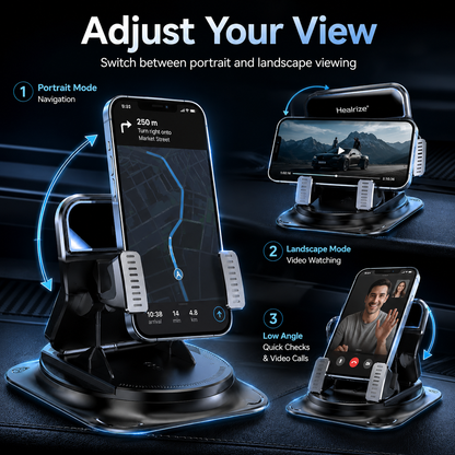 💎Mechanical 360° Rotating Car Phone Holder | Strong Suction Dashboard Mount for iPhone & Android Navigation🚘