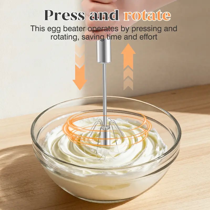 💎LAST DAY 50% OFF ✨Orodira®Stainless Steel Hand-Push Rotary Whisk – Effortless Mixing in Seconds!