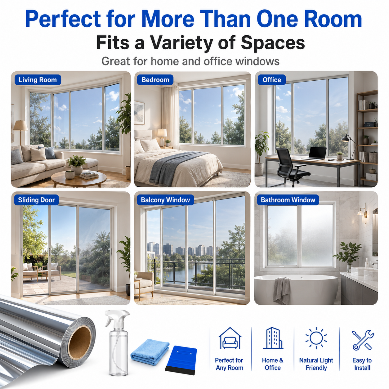 ☀️50% OFF Today - Reflective Window Privacy Film| Daytime Mirror Window Tint for Heat Control, UV Protection, Home, Office & Car Glass
