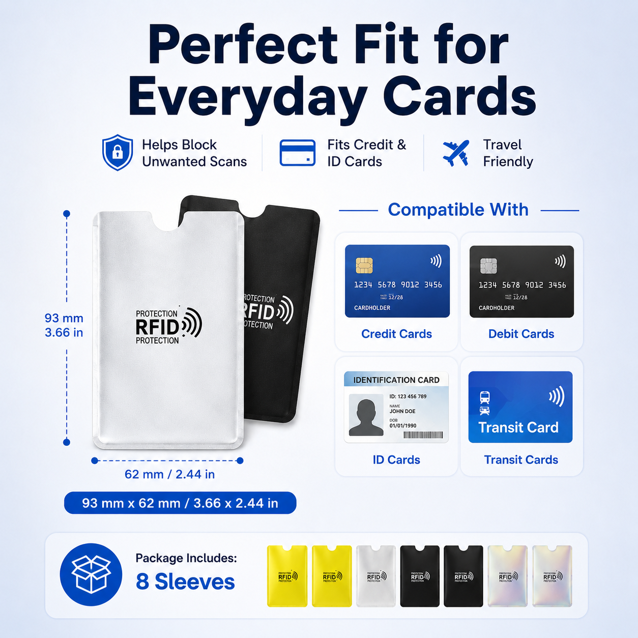 🔒 8-Pack RFID Blocking Card Sleeves