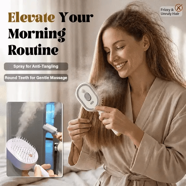 Nectavira® 🔥 3-in-1 Electric Air Cushion Massage Comb with Mist Spray, Self-Cleaning Steam and Essential Oil Function, Rechargeable Scalp Massage Brush✨✨