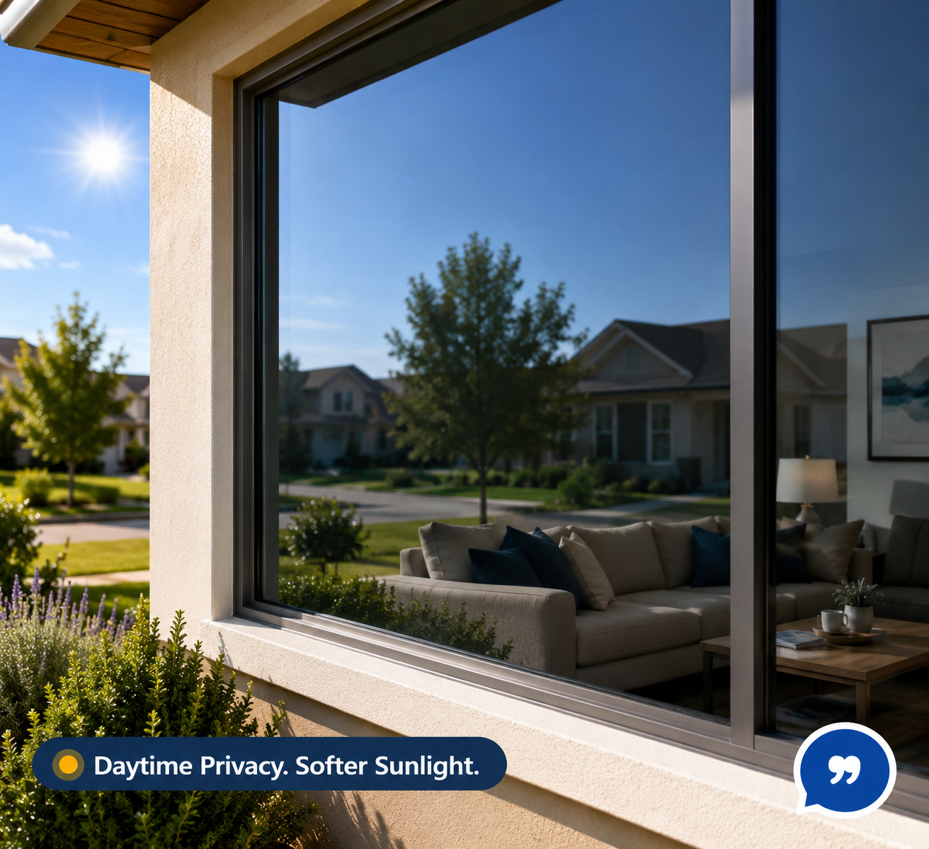 Nectavira one-way mirror window film installed on a sun-facing home window