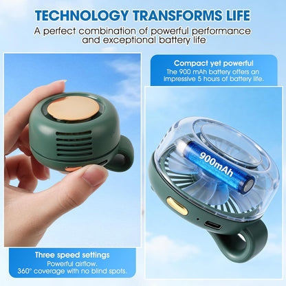 💎Portable Silent Mini Bladeless Fan Clip On,3 Speeds Clip-On Fans For Shirt,Small Clips Fanmini Whirlwind Fans For Waist Clips Suitable For Outdoor & Travel & Office