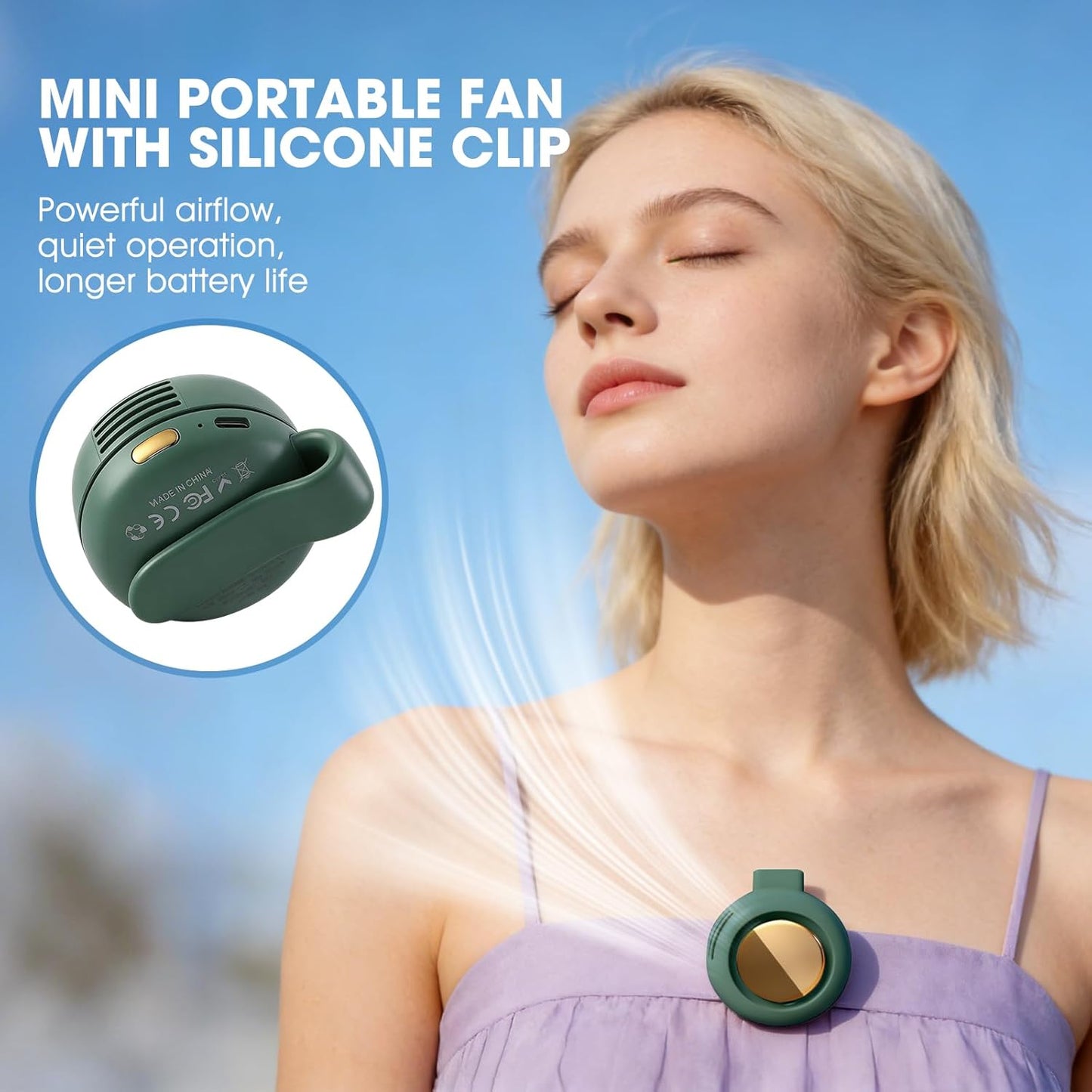 💎Portable Silent Mini Bladeless Fan Clip On,3 Speeds Clip-On Fans For Shirt,Small Clips Fanmini Whirlwind Fans For Waist Clips Suitable For Outdoor & Travel & Office