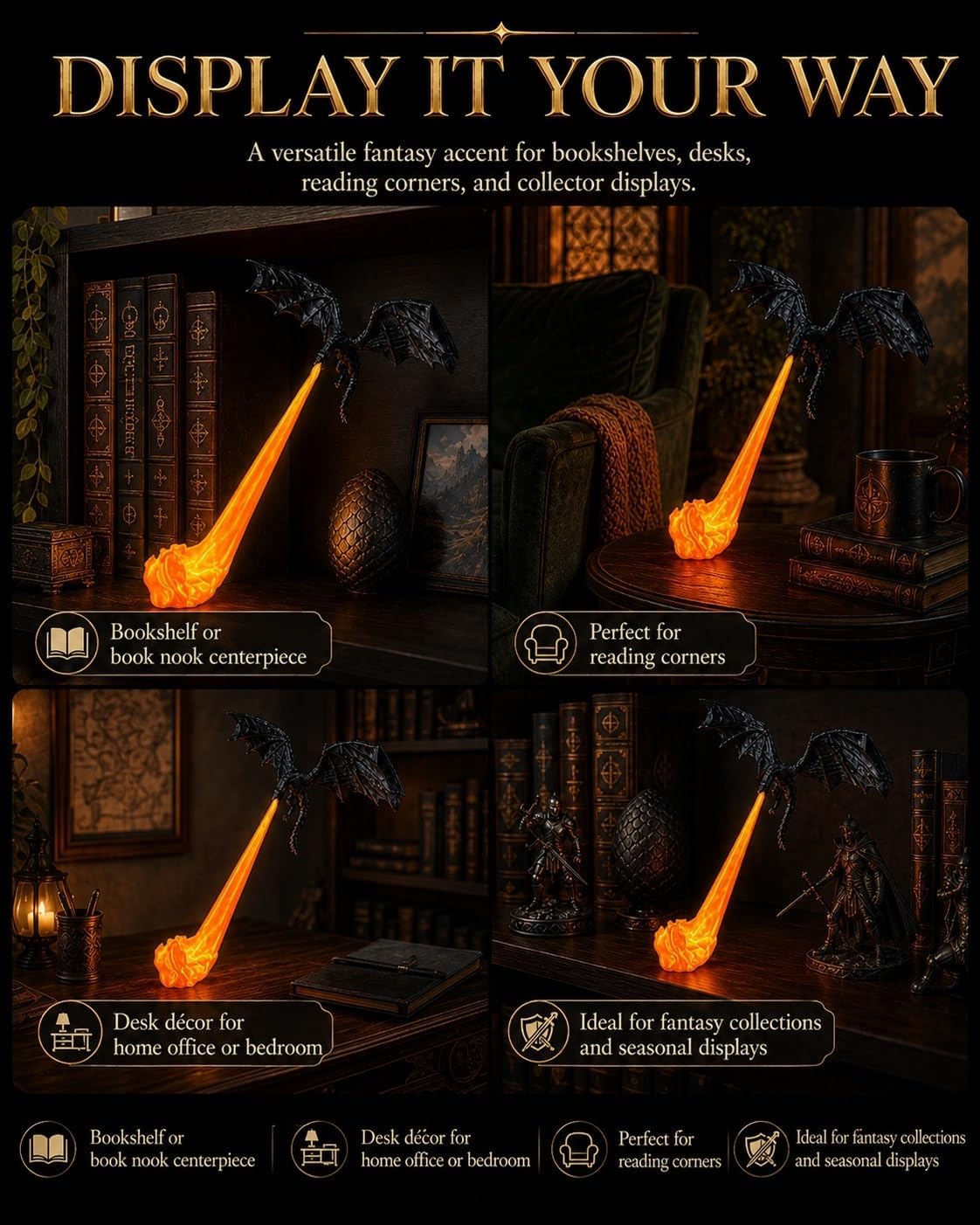 🔥Nectavira® Dragon’s Breath Fantasy Night Light – 3D Bookshelf Accent Lamp