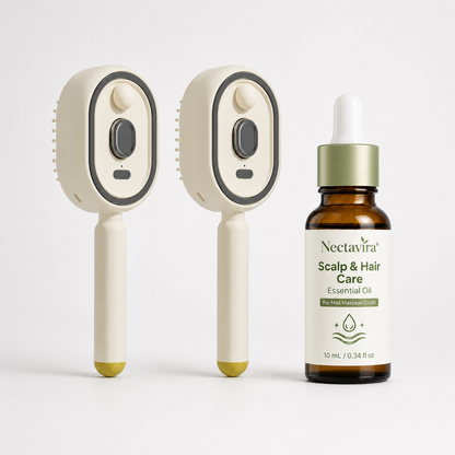 Nectavira® 3-in-1 Electric Air Cushion Massage Comb with Mist Spray, Self-Cleaning Steam and Essential Oil Function, Rechargeable Scalp Massage Brush🔥