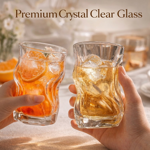 🥛🍵🥂 Wave Sculpt Glass Tumbler – 740ml Ripple Glass for Whiskey, Cocktail & Everyday Drinks