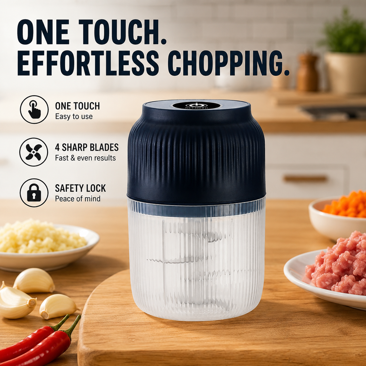 Nectavira®🔥Powerful Electric Food Chopper – One-Touch Mini Kitchen Blender