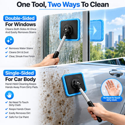 All-In-One Magnetic Glass Cleaner — Dual-Side Cleaning, Washable Pads & Versatile Home and Car Use | One Kit. Cleaner Glass. Less Effort. 💎