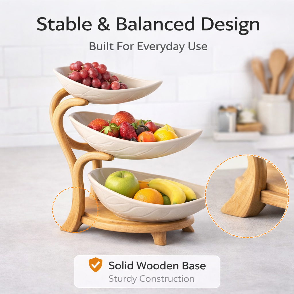 🍇🍈🍌🍋 3-Tier Wooden Fruit Stand – Space-Saving Kitchen Counter Organizer for Fruits, Snacks & Vegetables