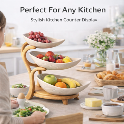 🍇🍈🍌🍋 3-Tier Wooden Fruit Stand – Space-Saving Kitchen Counter Organizer for Fruits, Snacks & Vegetables