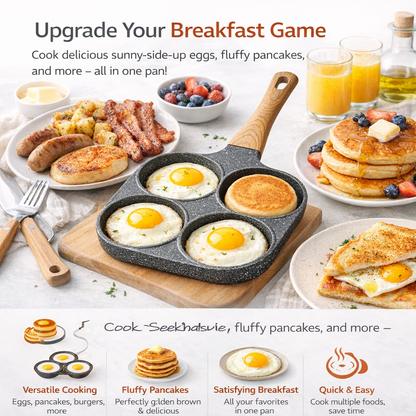 🥚 4-Cavity Nonstick Breakfast Pan – Easy-Cook Frying Pan for Eggs, Pancakes & Sandwiches