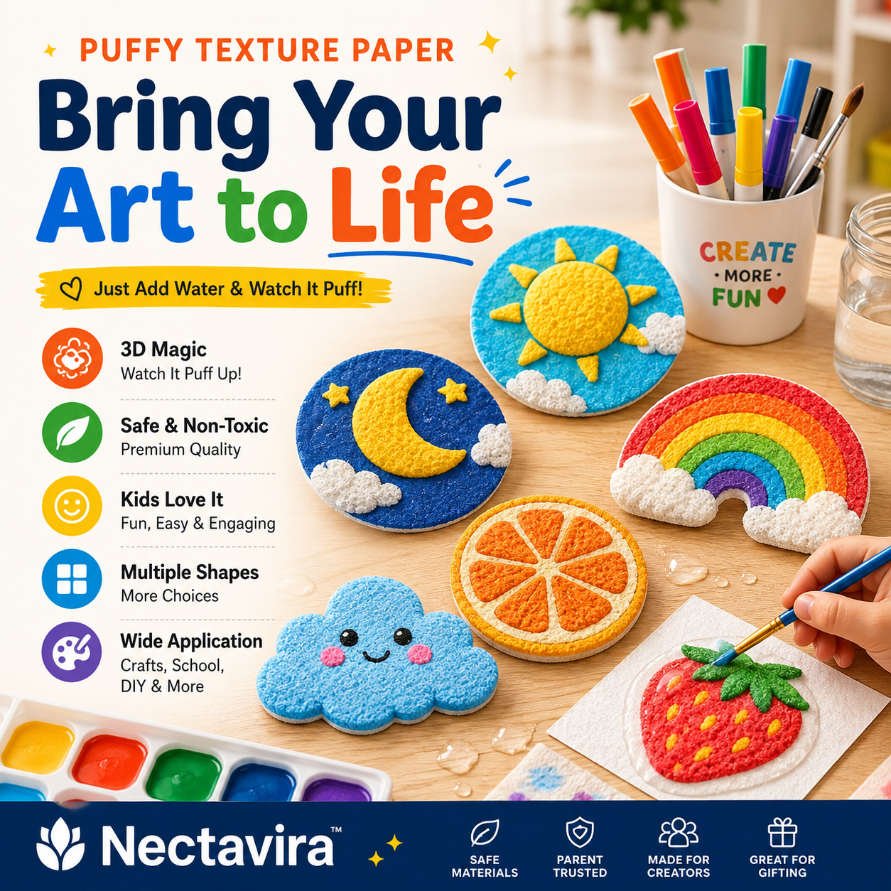 🎨 Nectavira® 3D Puffy Art Kit with Paints, Pen & Palette