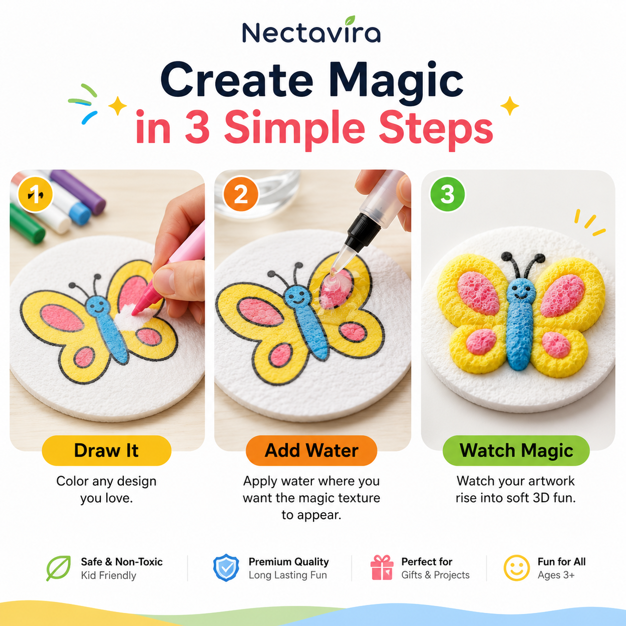 🎨 Nectavira® 3D Puffy Art Kit with Paints, Pen & Palette