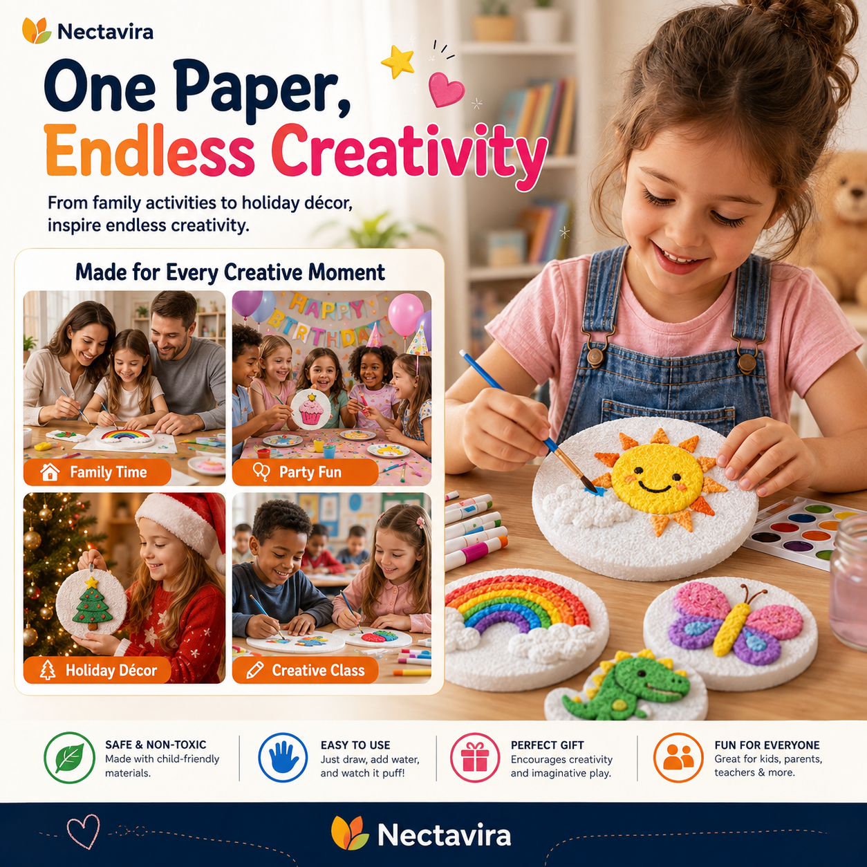 🎨 Nectavira® 3D Puffy Art Kit with Paints, Pen & Palette