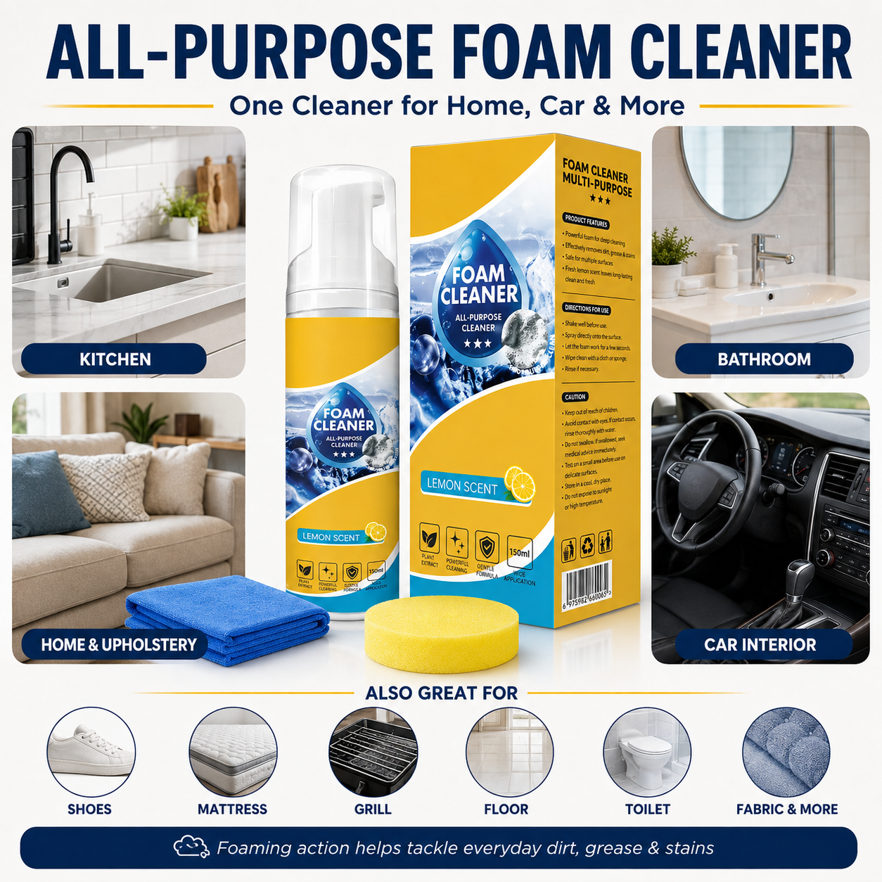Nectavira All-Purpose Foam Cleaner – Multi-Surface Cleaner for Home, Car & More