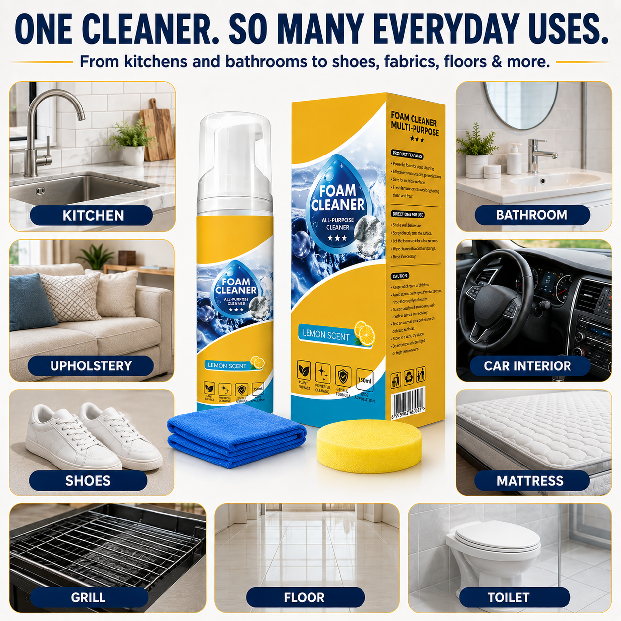 Nectavira All-Purpose Foam Cleaner – Multi-Surface Cleaner for Home, Car & More