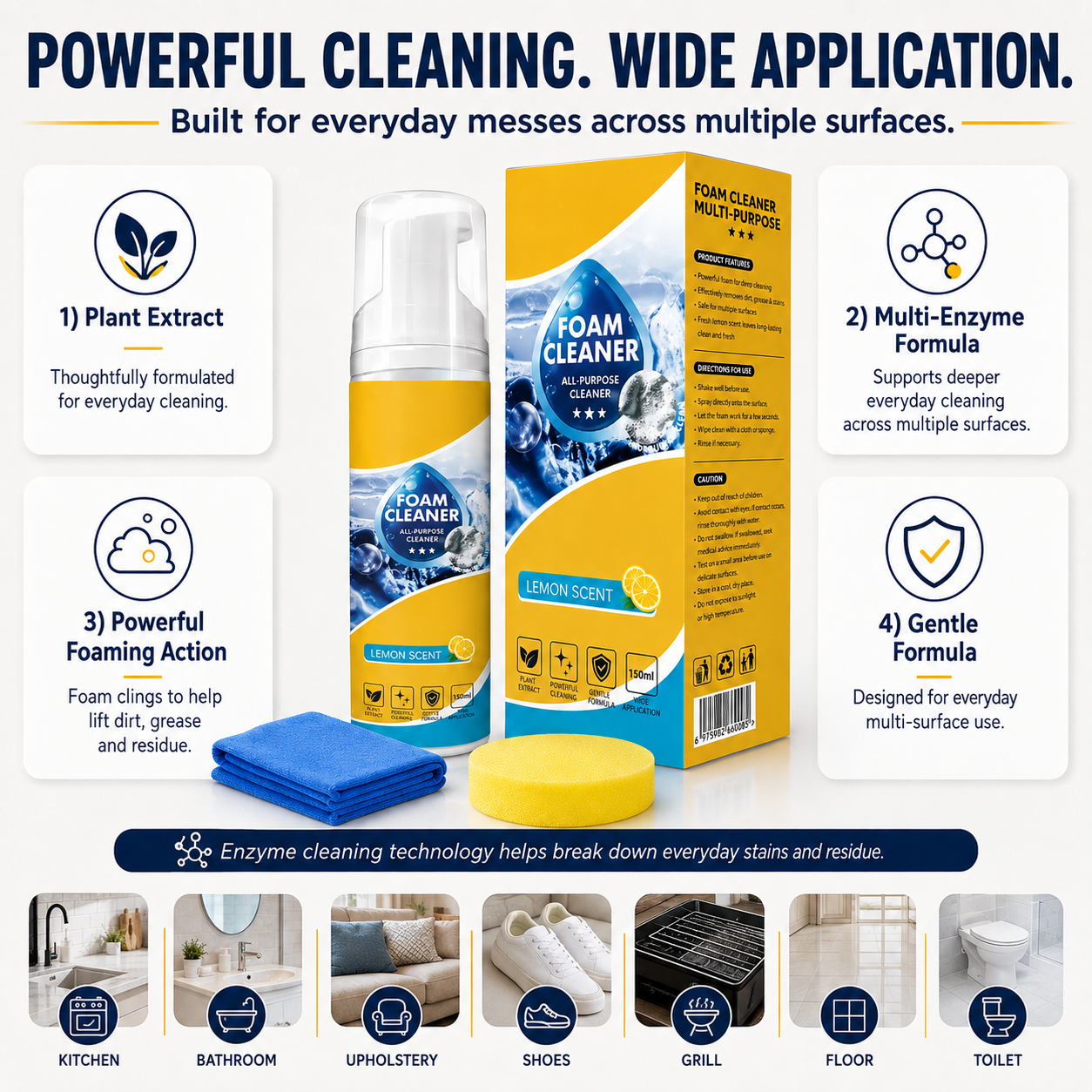 Nectavira All-Purpose Foam Cleaner – Multi-Surface Cleaner for Home, Car & More