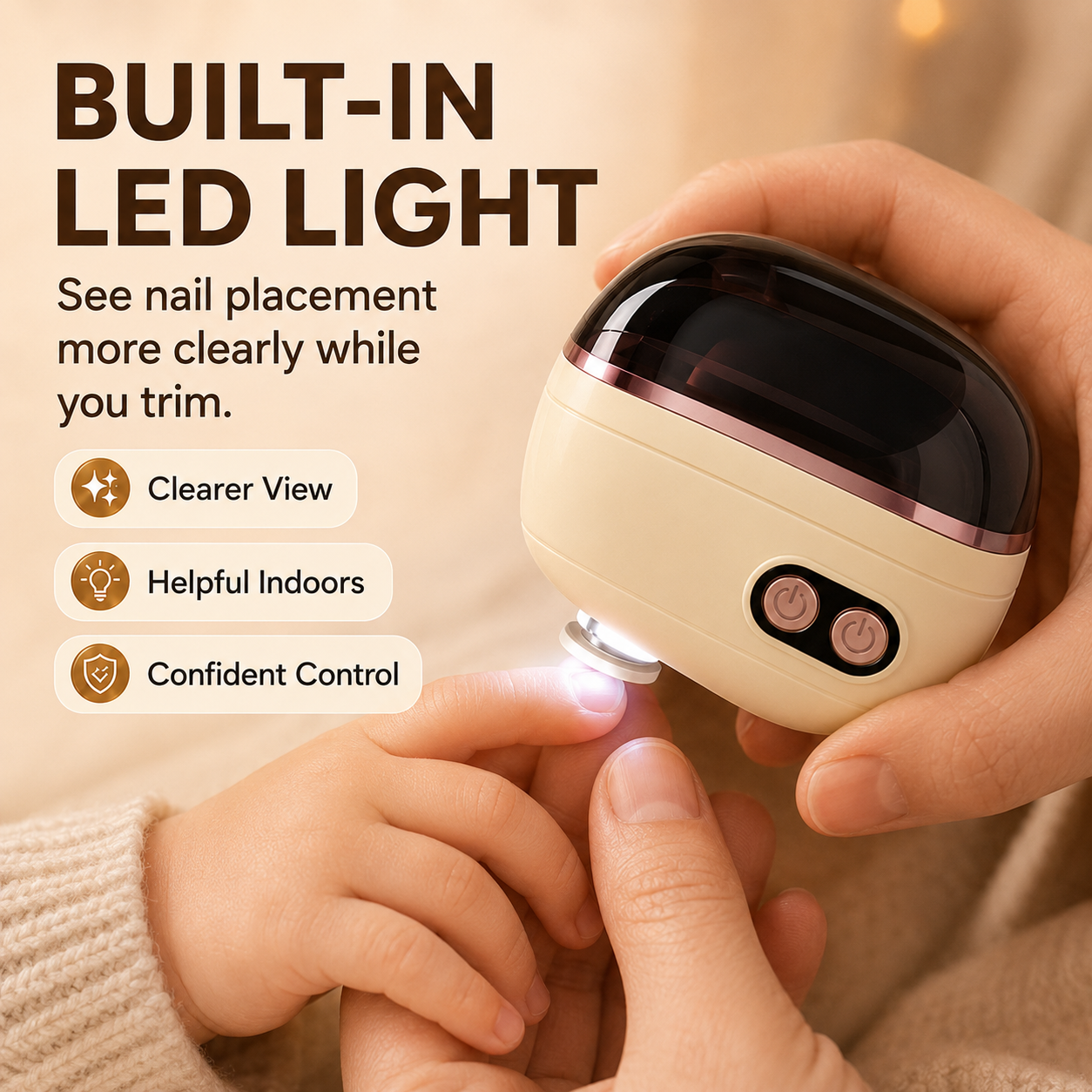 Built-in LED nail trimming light