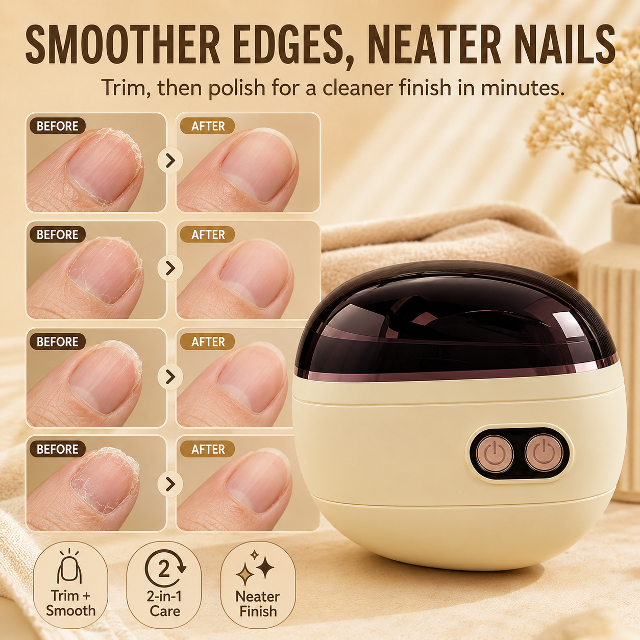 Nail edge before and after trimming and smoothing