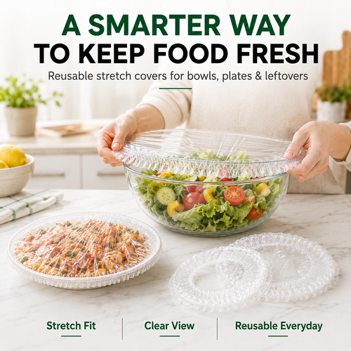 Nectavira® 100-Piece Stretch Food Covers – Elastic Bowl & Plate Covers for Leftovers, Produce & Everyday Food Storage