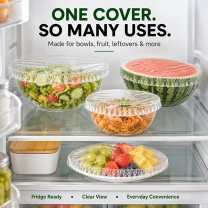 Nectavira® 100-Piece Stretch Food Covers – Elastic Bowl & Plate Covers for Leftovers, Produce & Everyday Food Storage