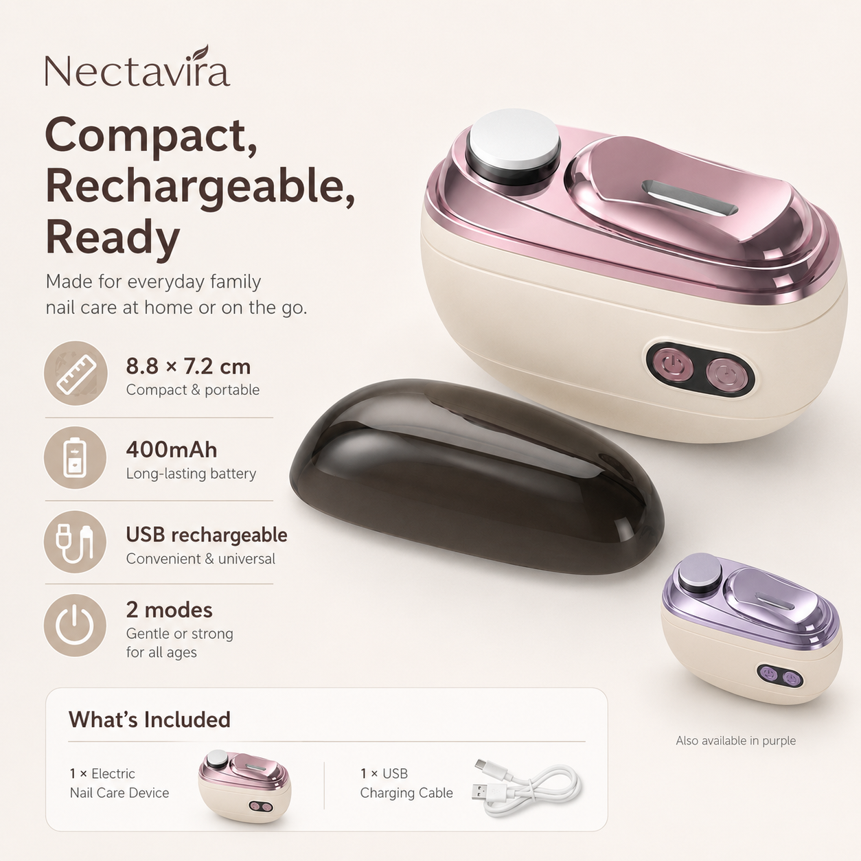 Nectavira™ 2-in-1 Electric Nail Clipper & Polisher — Gentle Nail Care for Babies & Families