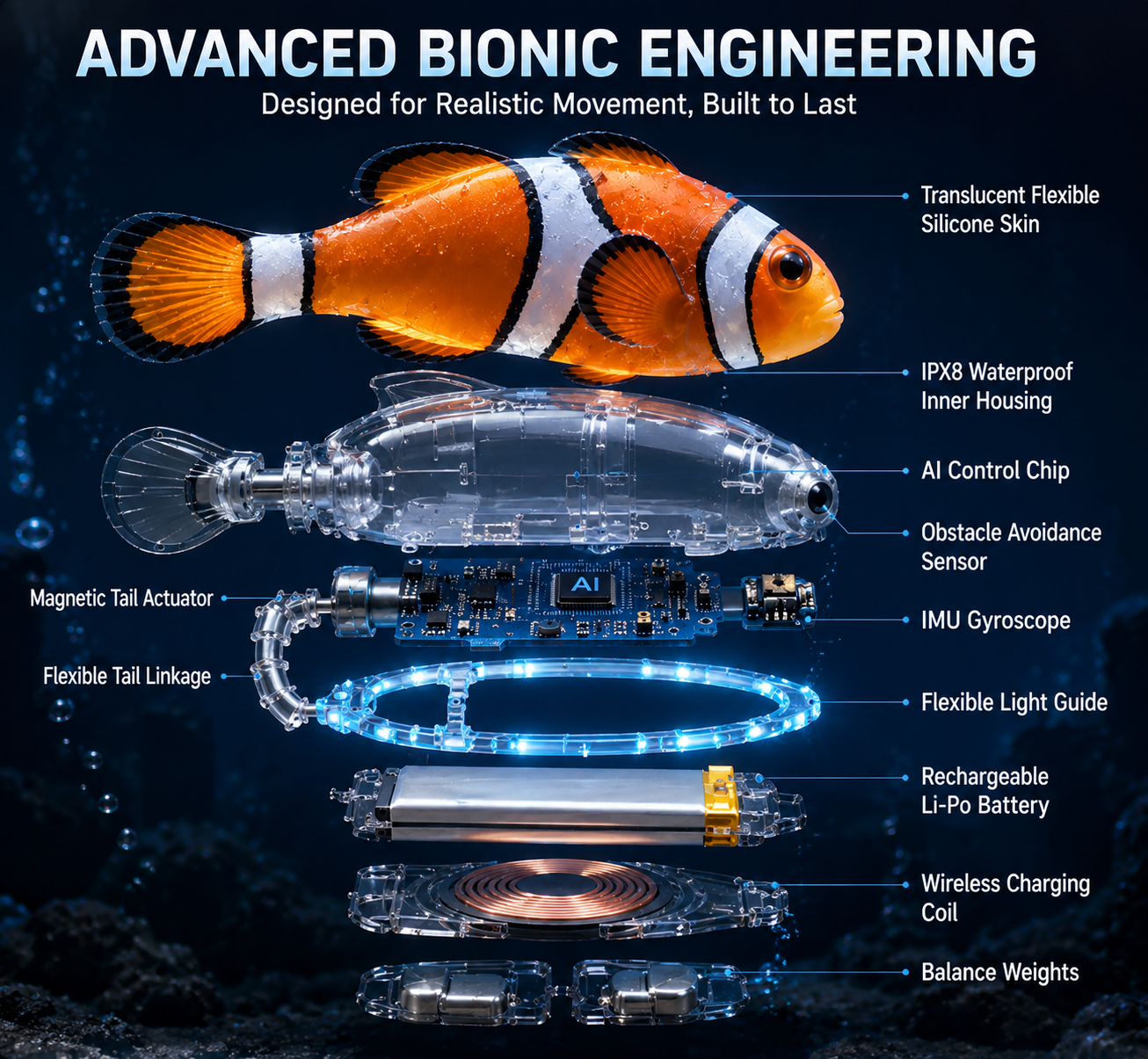 HUBUQ® Interactive Light-Up Robotic Toy Fish