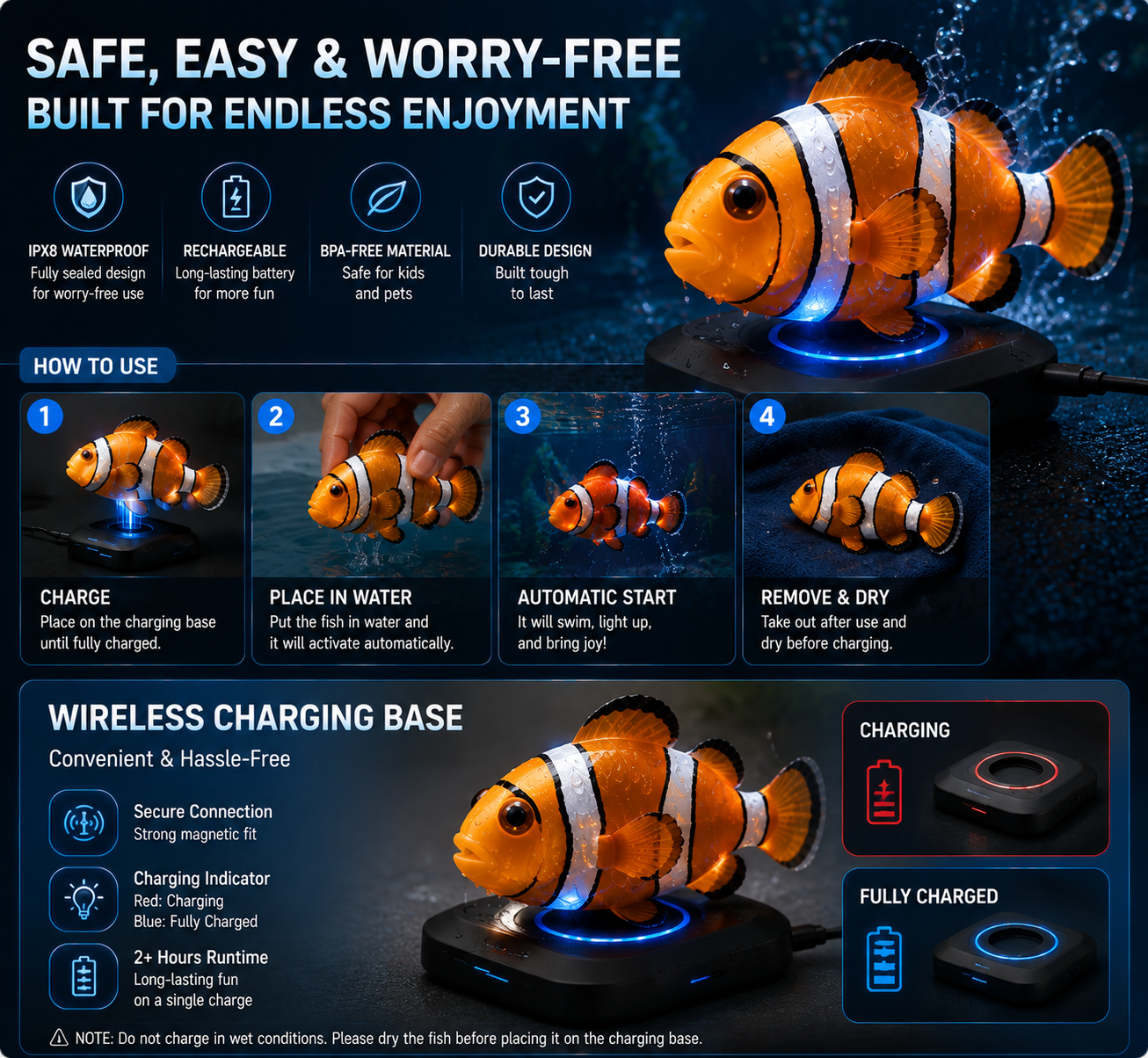 HUBUQ® Interactive Light-Up Robotic Toy Fish