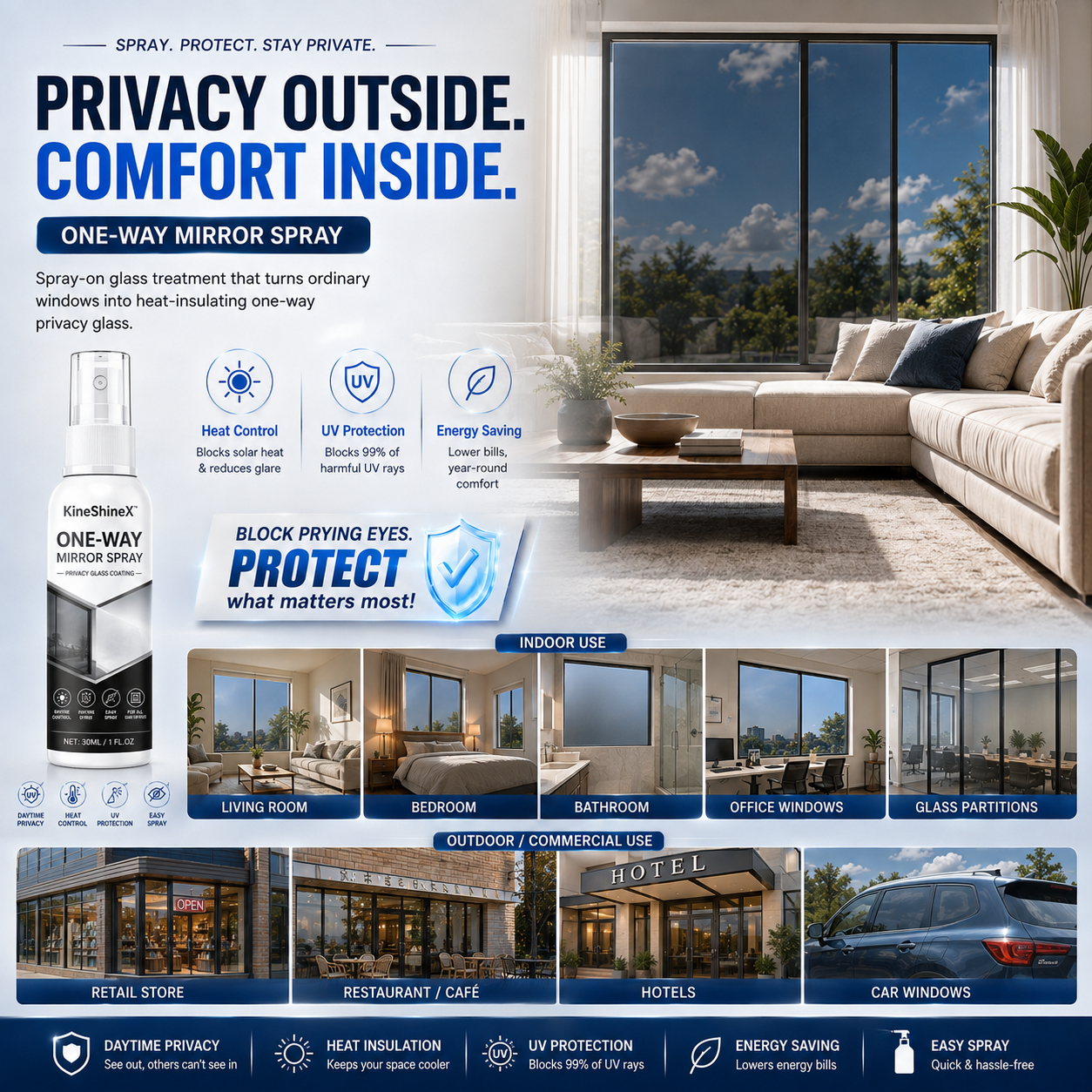 ☀️ Heat-Blocking One-Way Privacy Molecular Coating Spray