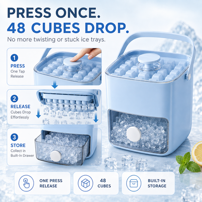 Nectavira® One-Click Ice Cube Maker with Storage Bin | Easy Release, Space-Saving Design