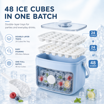 Nectavira® One-Click Ice Cube Maker with Storage Bin | Easy Release, Space-Saving Design
