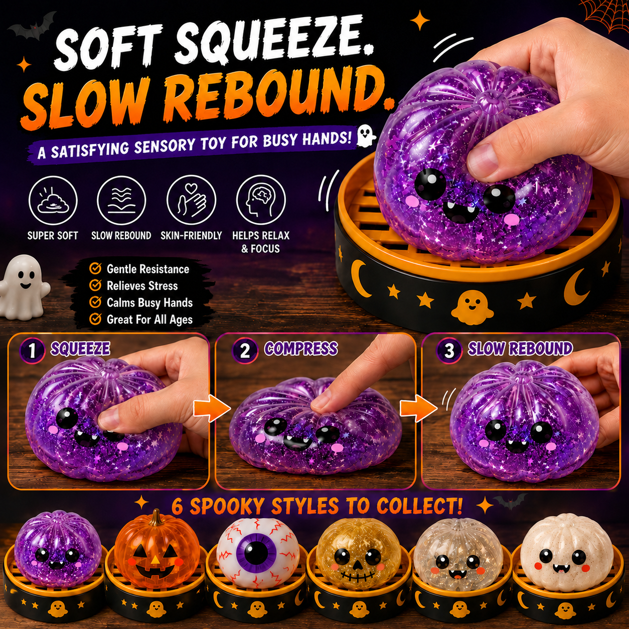 🔥 55% OFF TODAY 🎃Nectavira® Halloween Steamed Bun Squishy Random Mystery Box | 6 Spooky Styles to Collect🎃