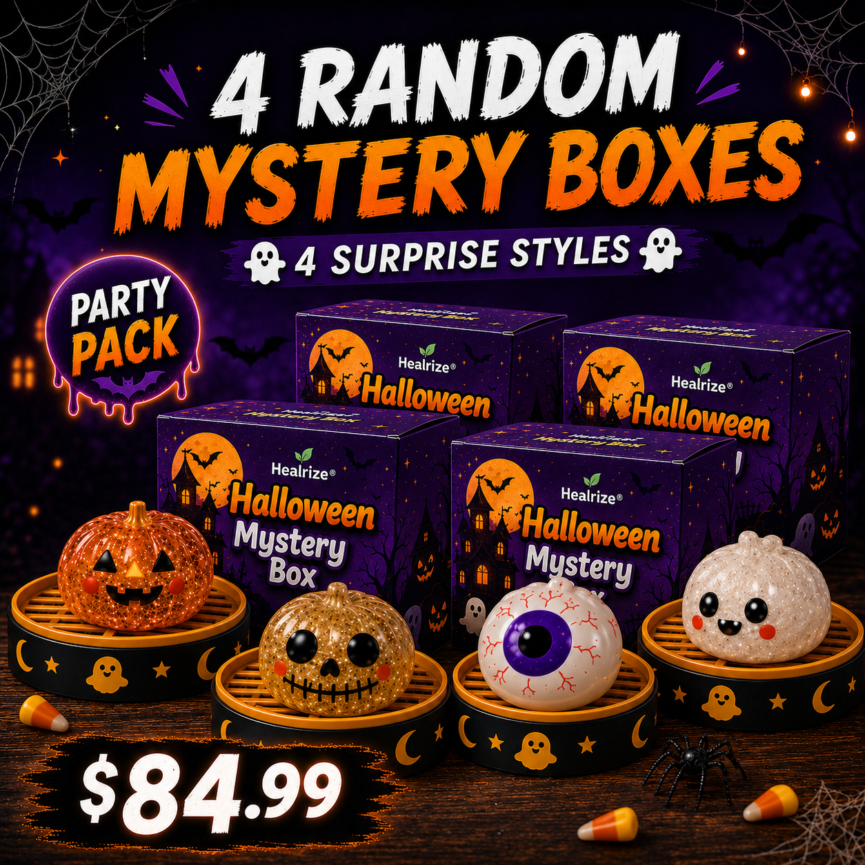 🔥 55% OFF TODAY 🎃Nectavira® Halloween Steamed Bun Squishy Random Mystery Box | 6 Spooky Styles to Collect🎃
