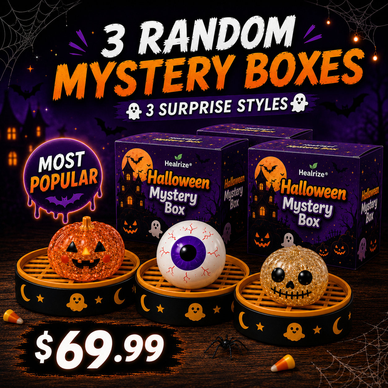 🔥 55% OFF TODAY 🎃Nectavira® Halloween Steamed Bun Squishy Random Mystery Box | 6 Spooky Styles to Collect🎃