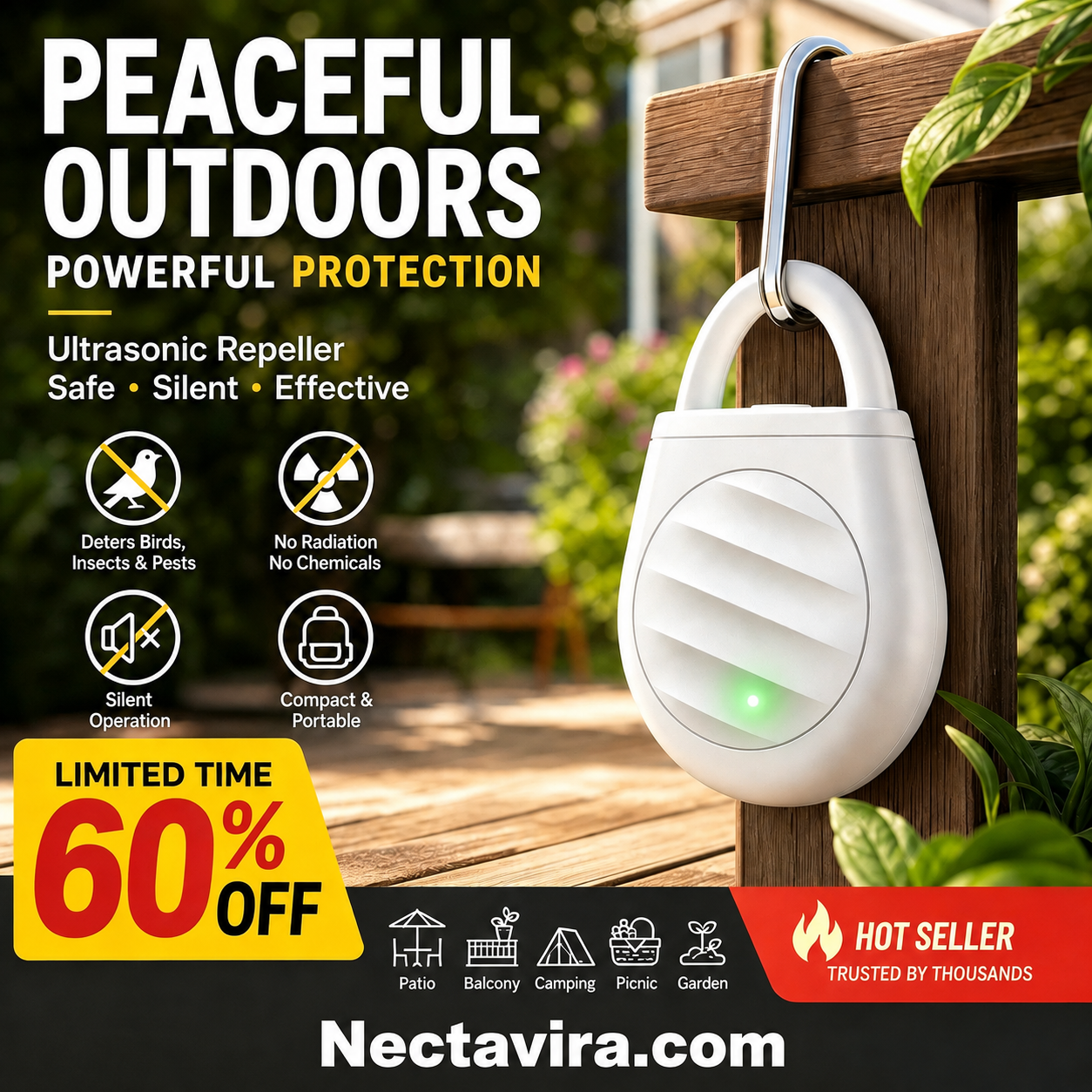 🐦 Say Goodbye to Birds, Bugs & Unwanted Pests with the Nectavira® Portable Ultrasonic Repeller Keychain!