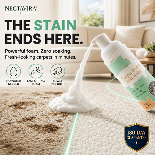 🧼 Nectavira® Waterless Carpet Foam Stain Remover – Lift Spots Fast with Cleaning Towel ✨