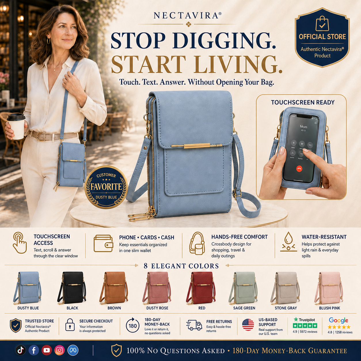 ✨ Effortless Elegance at Your Fingertips – Nectavira® Women’s Touchscreen Crossbody Phone Wallet