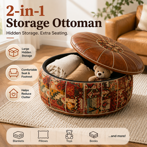 🔥 Limited-Time Offer | 2-in-1 Storage Ottoman – Elegant Seating with Spacious Hidden Storage