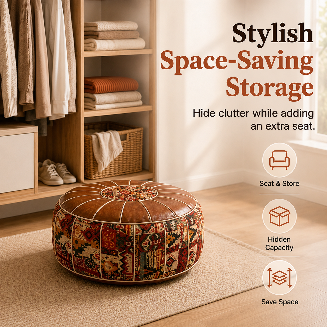 🔥 Limited-Time Offer | 2-in-1 Storage Ottoman – Elegant Seating with Spacious Hidden Storage