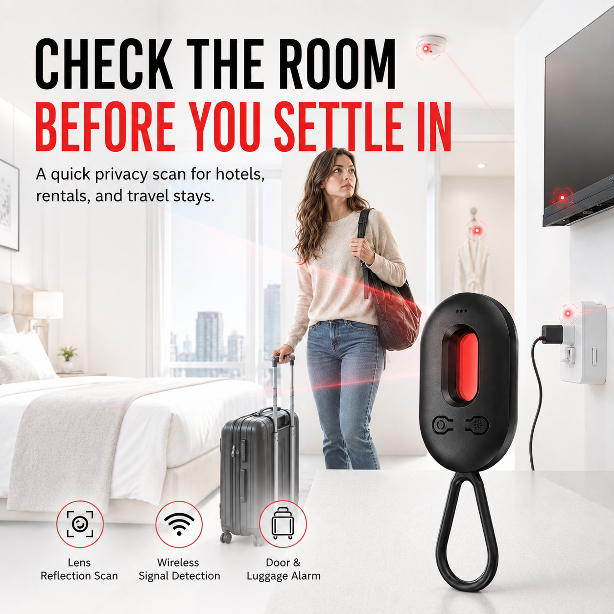 Nectavira® 3-in-1 portable hidden camera detector – Hidden Camera, RF Signal & Magnetic Tracker Scanner