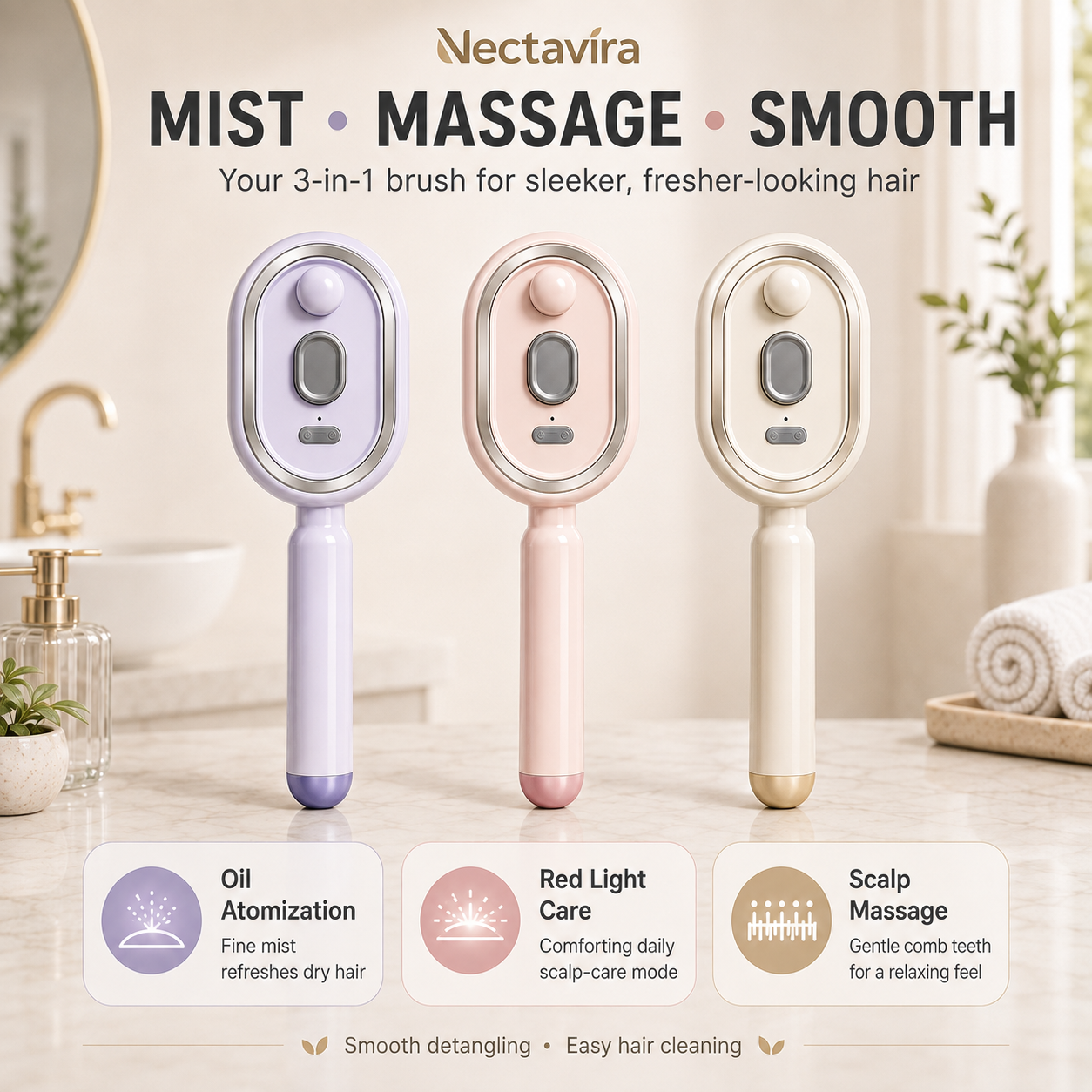 ✨ Nectavira® Smart Mist Hair Smoothing Brush