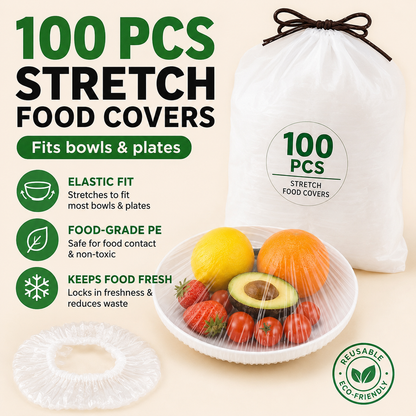 Nectavira® 100-Piece Stretch Food Covers – Elastic Bowl & Plate Covers for Leftovers, Produce & Everyday Food Storage