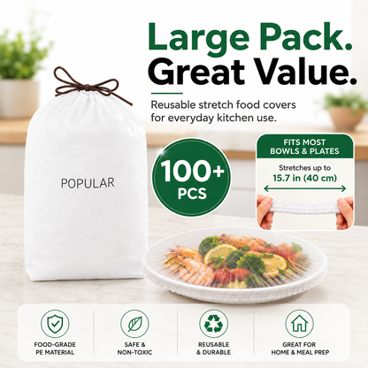 Nectavira® 100-Piece Stretch Food Covers – Elastic Bowl & Plate Covers for Leftovers, Produce & Everyday Food Storage